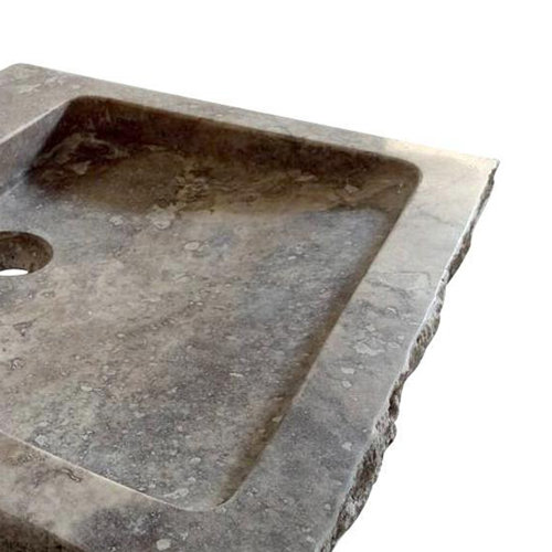 AA Warehousing Anthony 18'' Blue Travertine Stone Rectangular Vessel